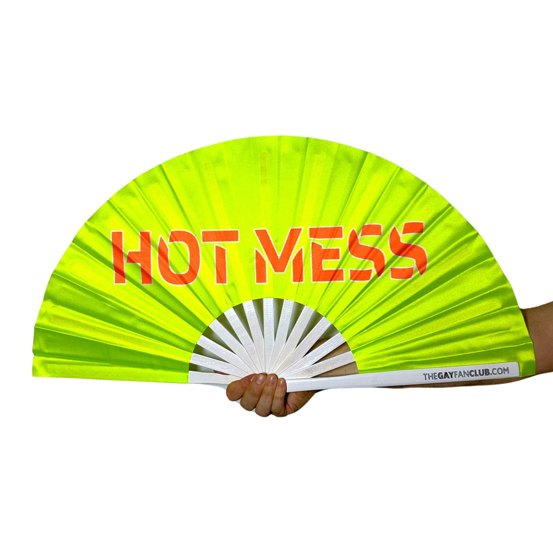 Hot Mess Fan (UV) - Neon Yellow Hand Fan -  The Gay Fan Club® 