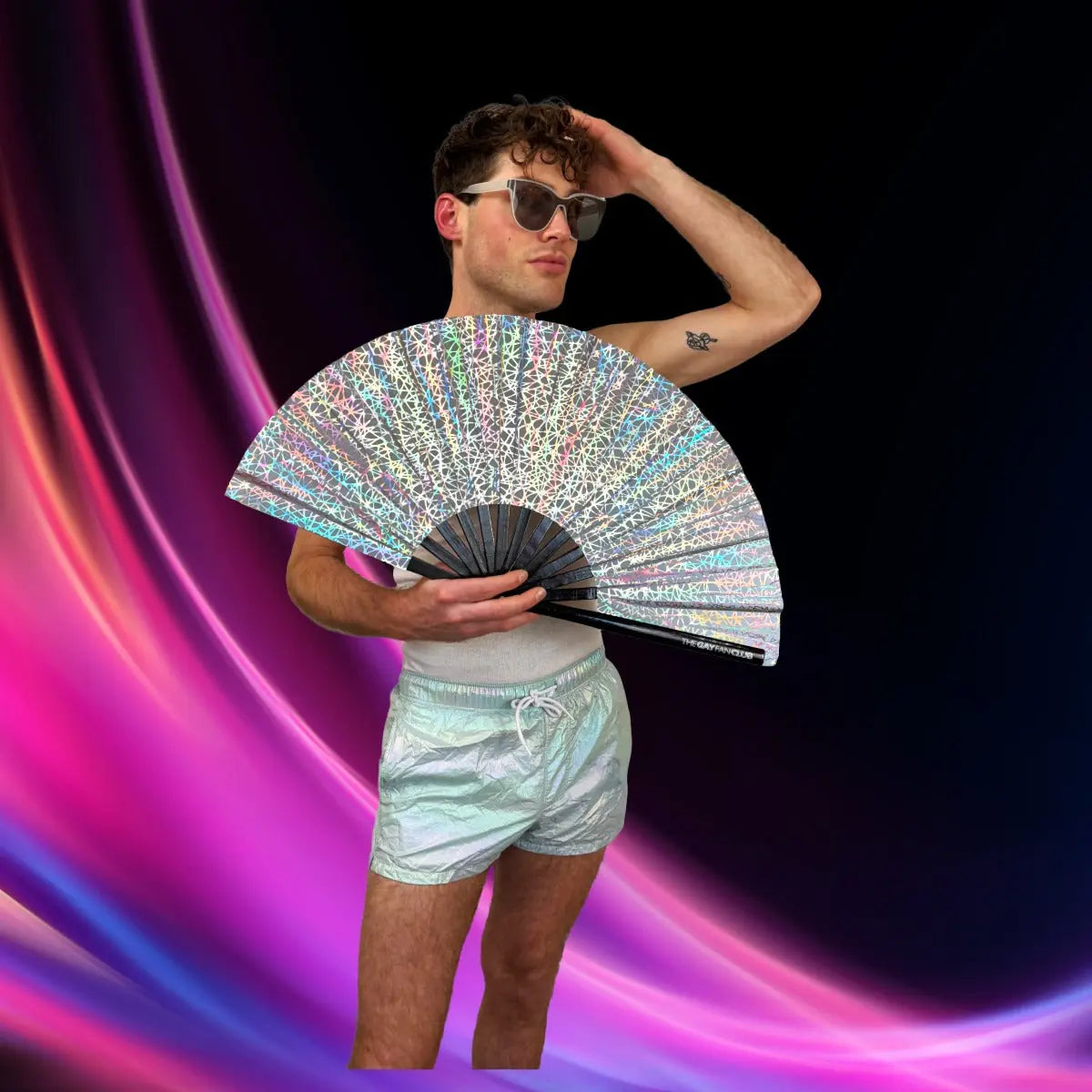 Discoteca Metallic Reflective Hand Fan The Gay Fan Club® Bamboo Clack Fan