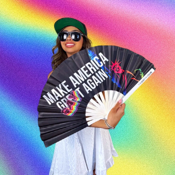 Make America Gay Again Fan (UV) The Gay Fan Club Bamboo Clack Fan