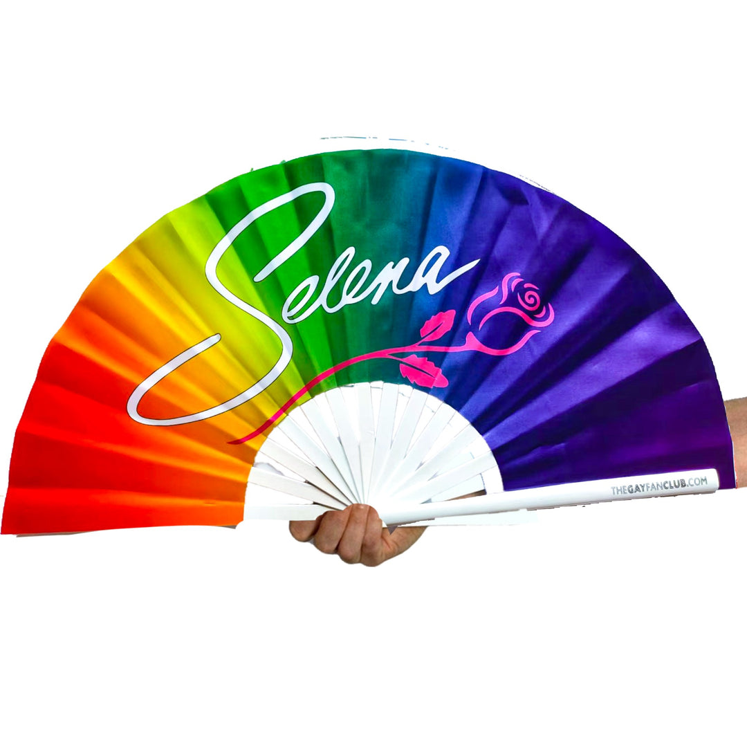 Selena Rainbow Fan (UV) - Selena Quintanilla folding fan - Latin Hand Fan for Raves - The Gay Fan Club