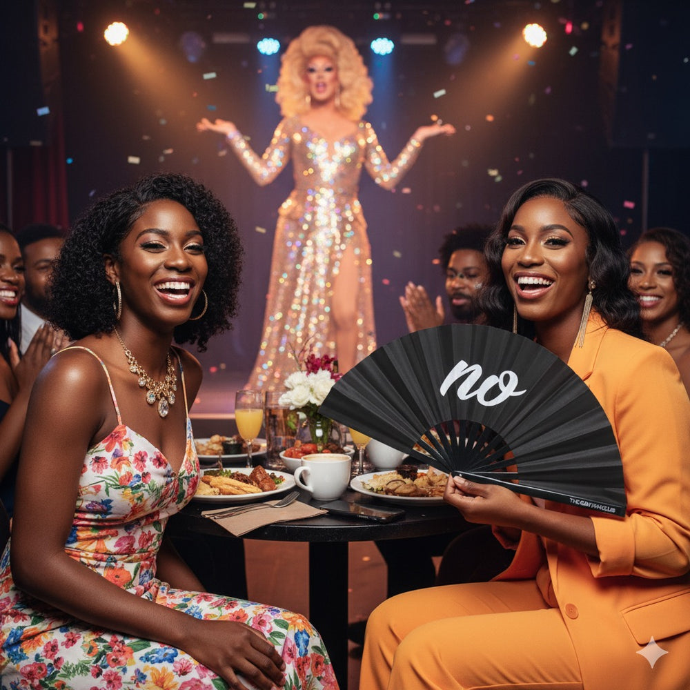 Oversized Black and White "No" Slogan Bamboo Clack Fan for Shade and Raves