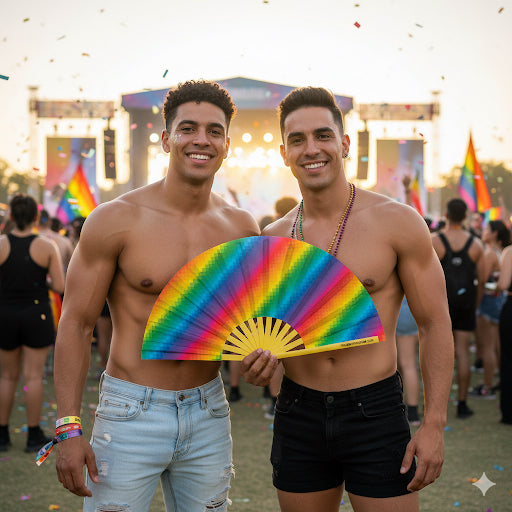 Oversized Bamboo Rainbow "Pride Party" Clack Fan for Festivals and Parade Cooling