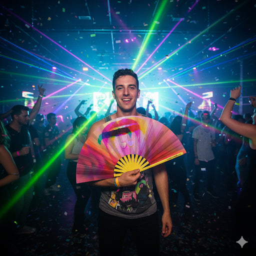 Oversized Rainbow Lips Kandi Bamboo Clack Fan for Raves