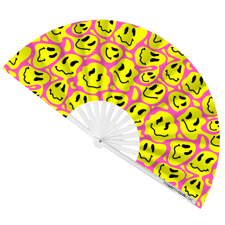 "FEELS" UV-Reactive Smiley Face Oversized Clack Fan (Neon Pink)