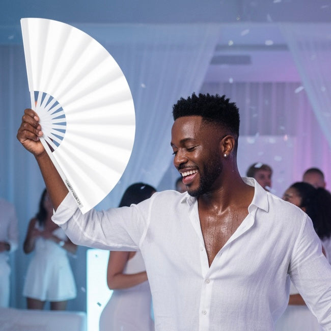 The White Fan (UV) - Glow in the Dark White Bamboo Clack Fan for