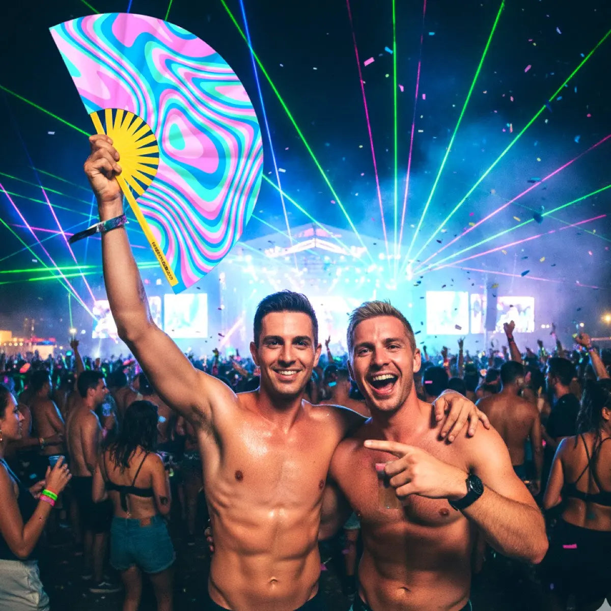 Psychedelic Trans Flag Clack Fan | High-Demand Rave Accessory