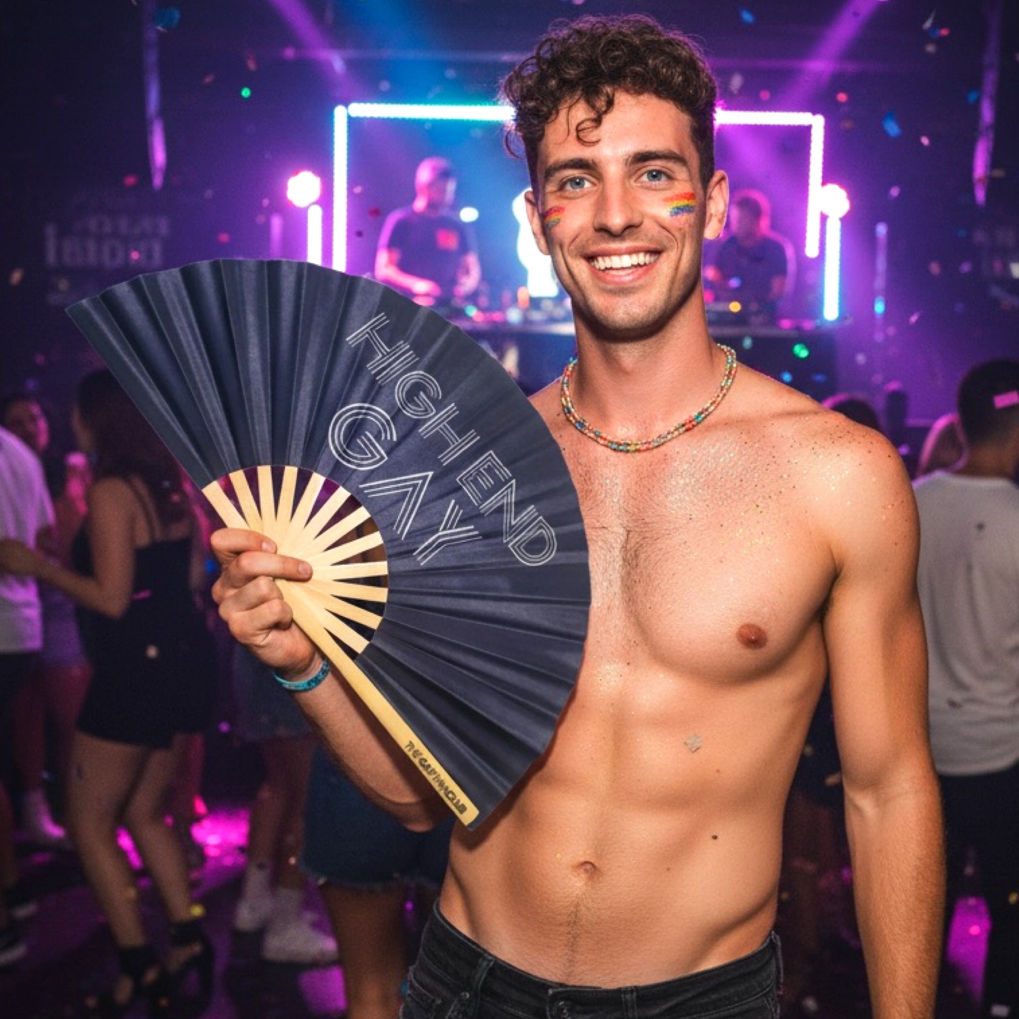 High End Gay Fan | Oversized Bamboo Clack Fan (Navy & Gold)