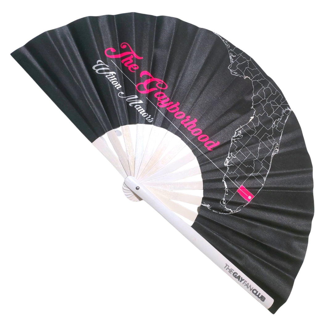 Oversized Black Bamboo Wilton Manors Fan with Florida Map Design