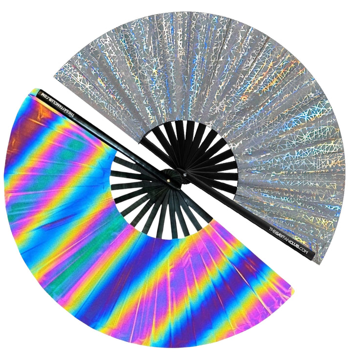Reflective Rave Essentials 2 Pack| The Gay Fan Club | Oversized Bamboo Clack Fan