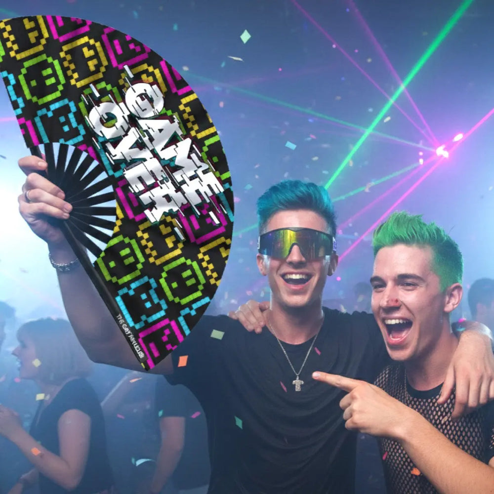 Game Over Fan (UV)| The Gay Fan Club | Oversized Bamboo Clack Fan
