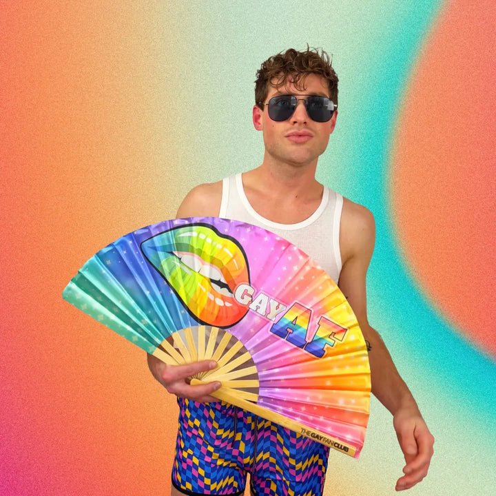Gay AF UV-Reactive Fan The Gay Fan Club® Bamboo Clack Fan