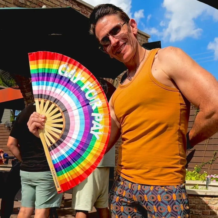 Gay For Pay Pride Clack Fan The Gay Fan Club® Bamboo Clack Fan