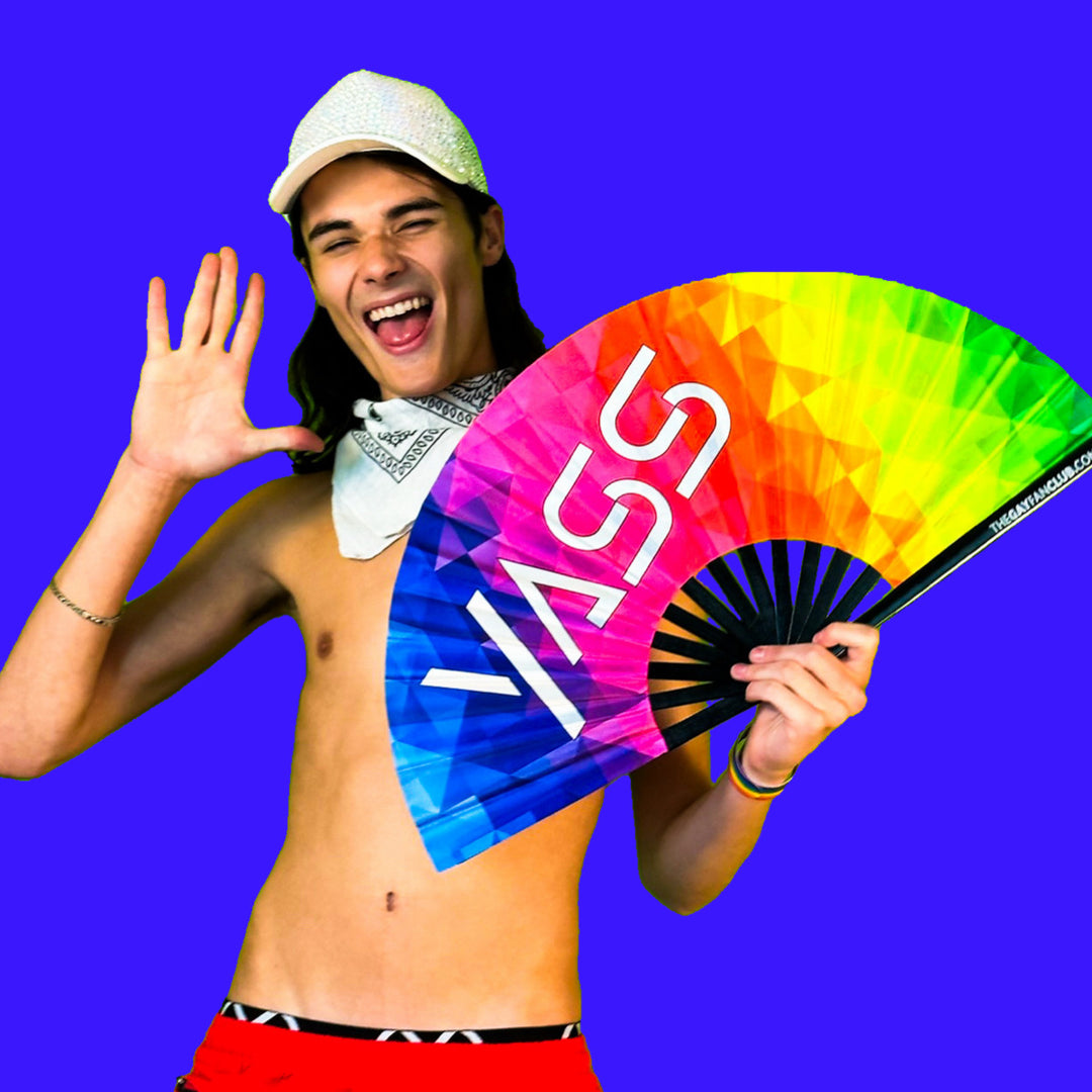 Yass Fan (UV) - UV-reactive Pride Hand Fan - The Gay Fan Club

