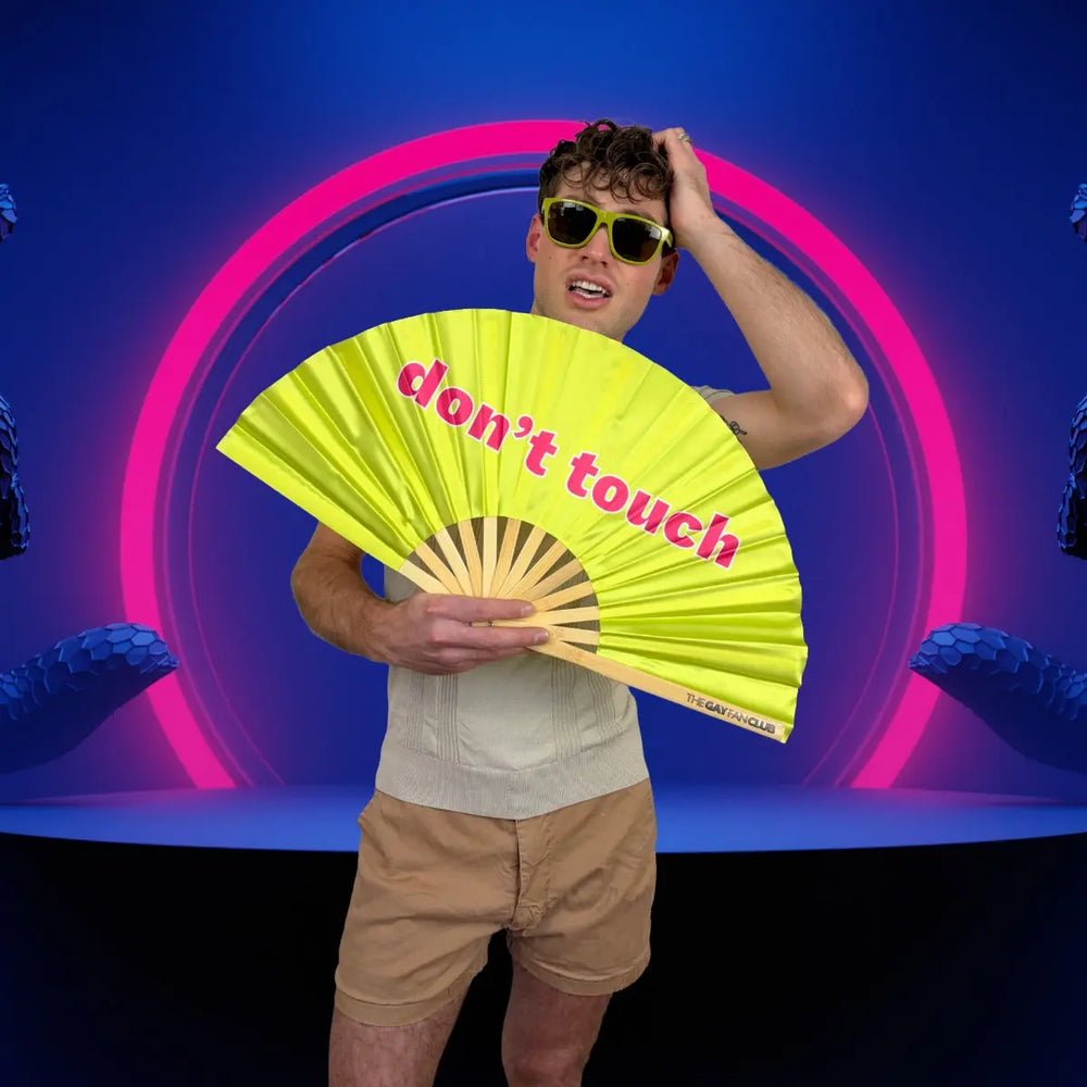 Don't Touch Fan (UV) The Gay Fan Club® Bamboo Clack Fan