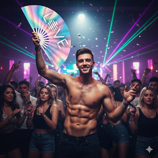 Oversized UV-Reactive "One Love" Bamboo Clack Fan for Pride Parades and Festival Dancing