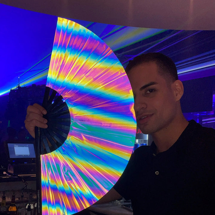 Color Changing Rainbow Camera Flash Enabled Bamboo Clack Fan 