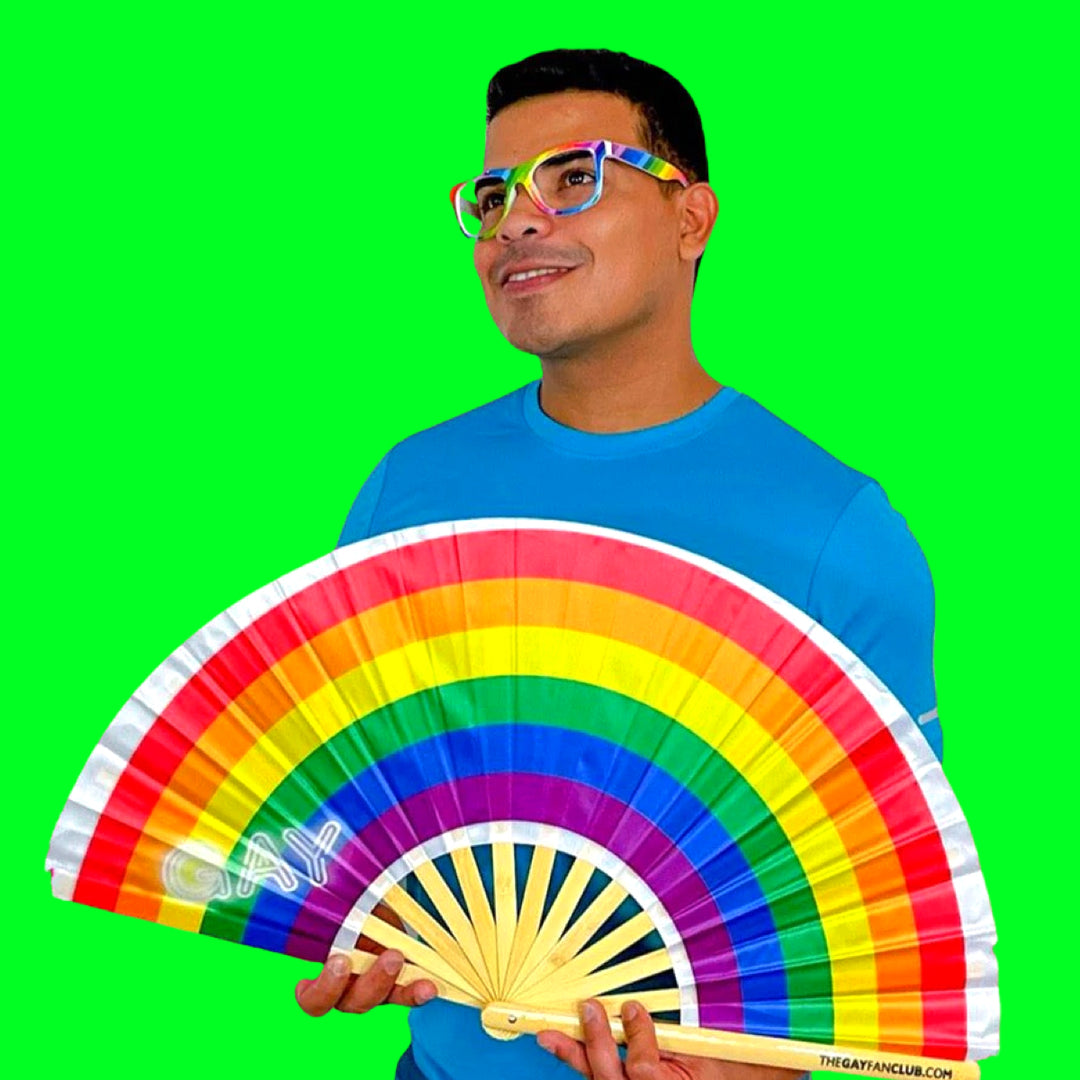 Gay All Day Fan - Rainbow Folding Fan Clack - The Gay Fan Club® 