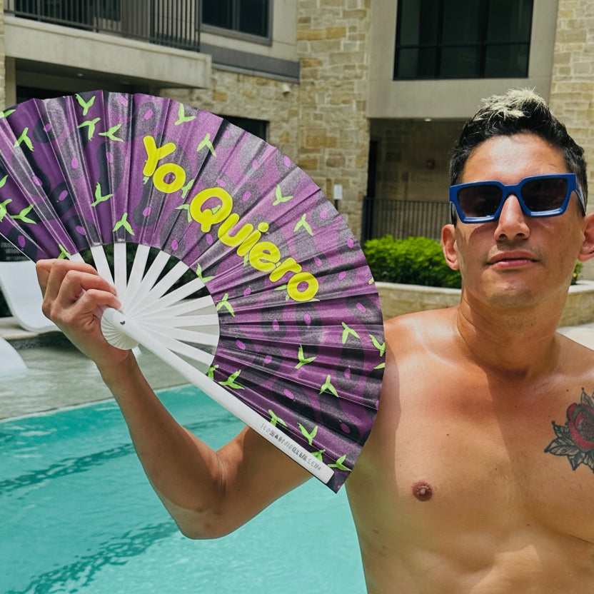 "Yo Quiero" Purple Bamboo Clack Fan with Eggplant Emojis 🍆