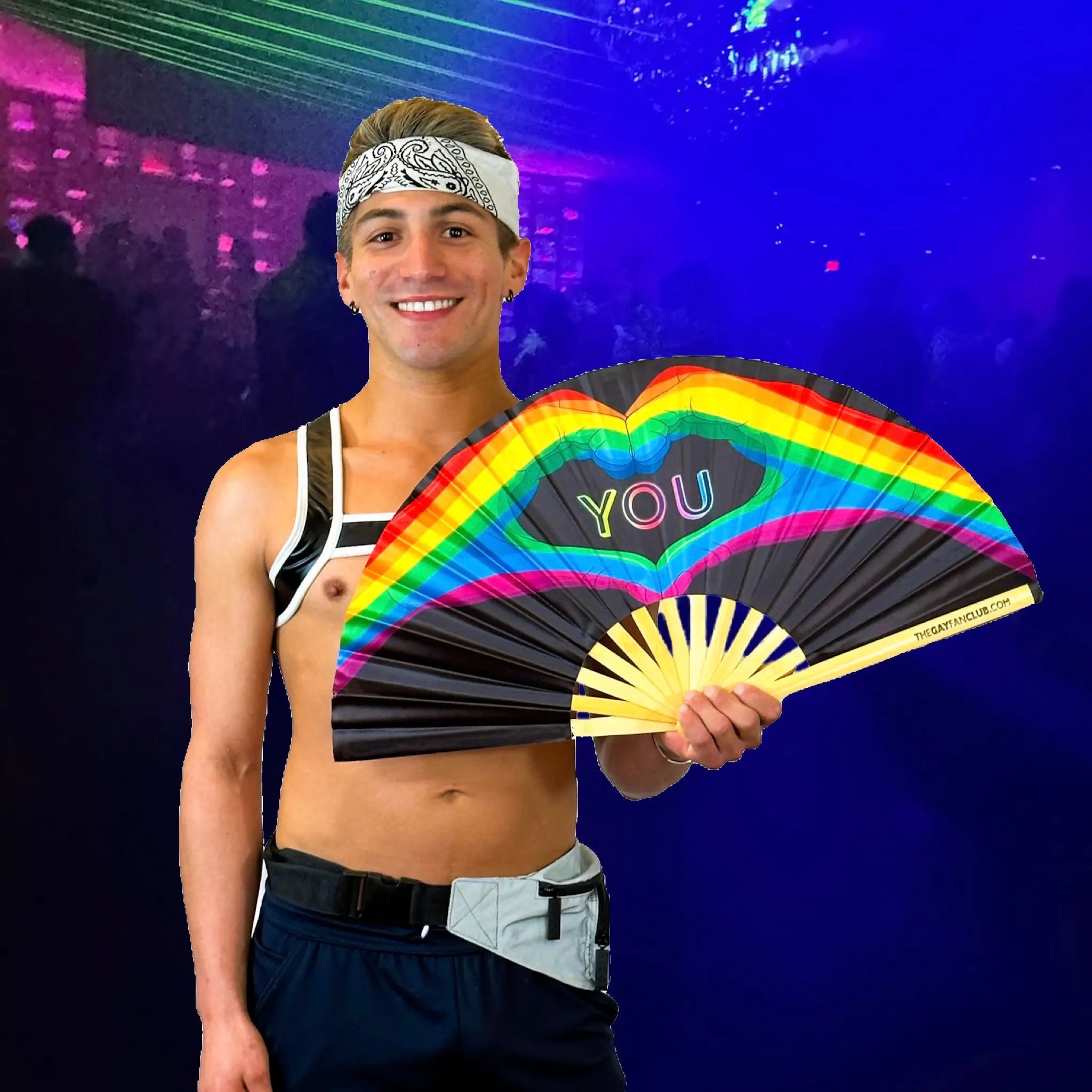 Love You Fan | Black & Rainbow Bamboo Clack Fan – The Gay Fan Club