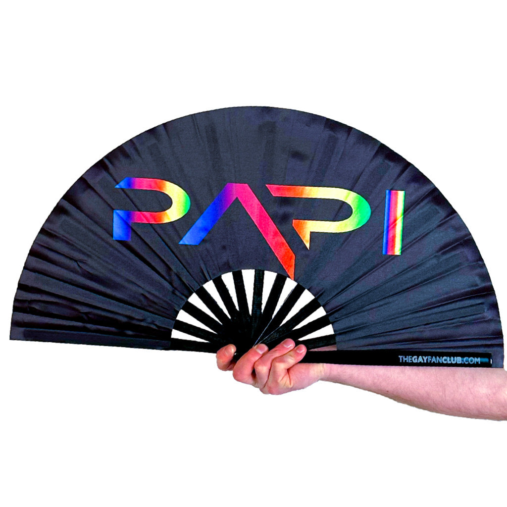 Papi Fan (UV) -Black Folding Fan - The Gay Fan Club