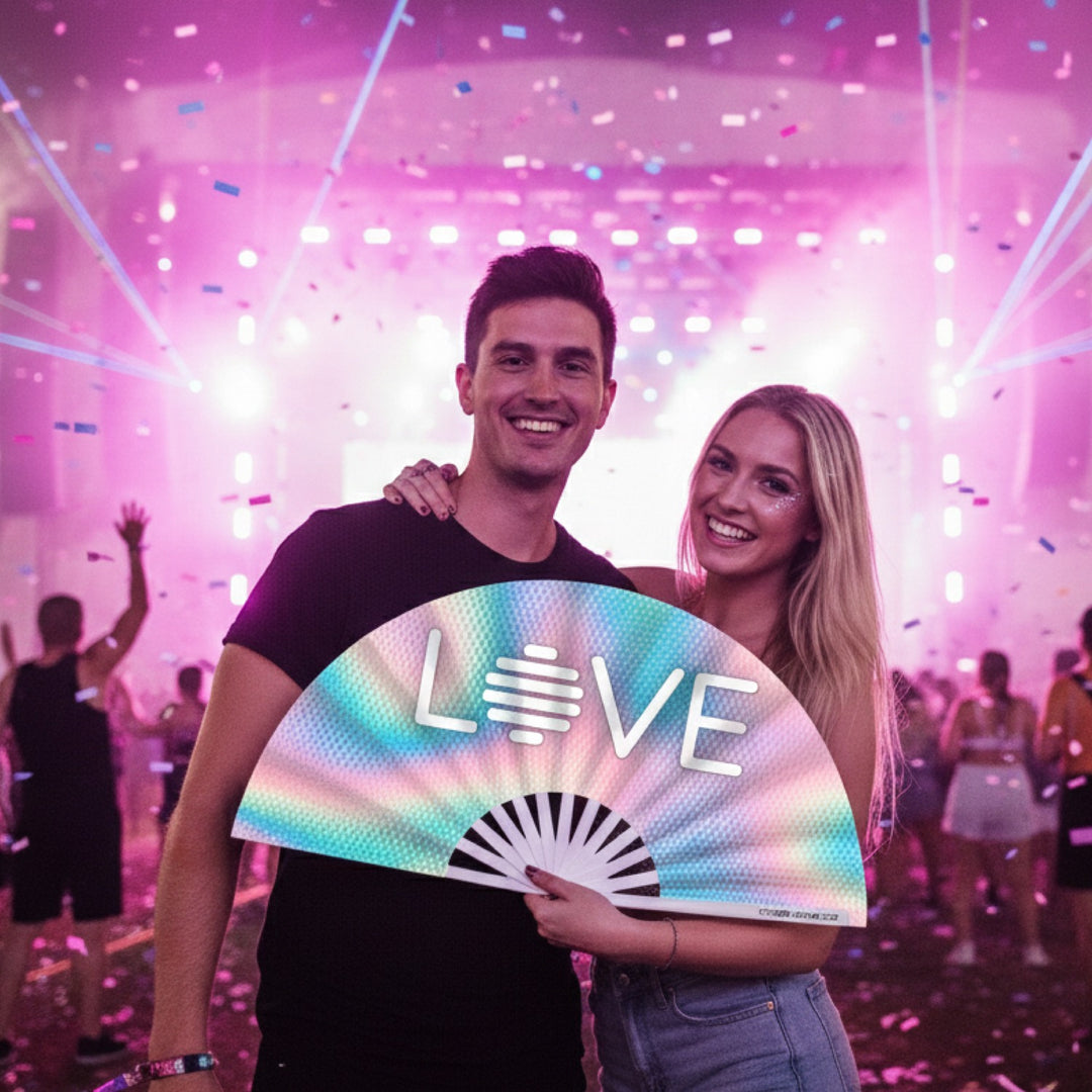 One Love Fan (UV)| The Gay Fan Club | Oversized Bamboo Clack Fan