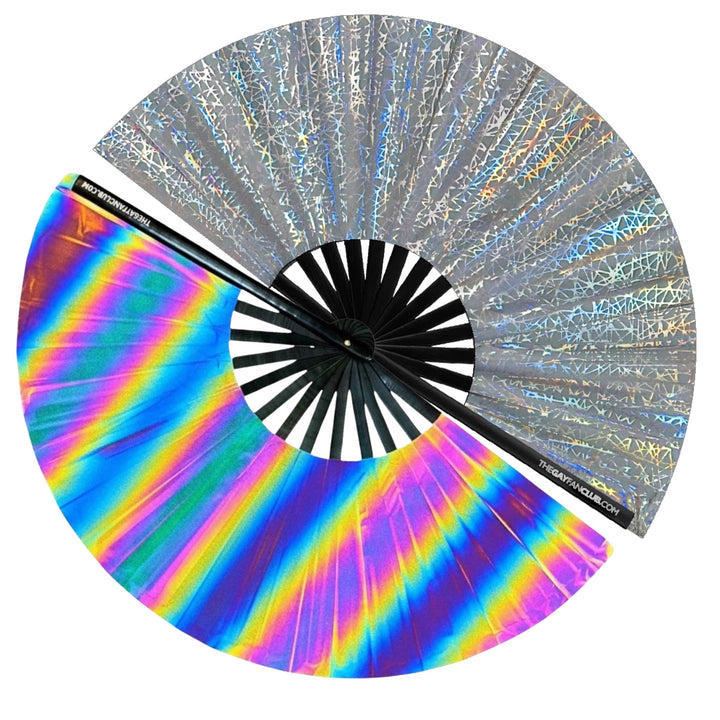 Reflective Rave Essentials 2 Pack| The Gay Fan Club | Oversized Bamboo Clack Fan