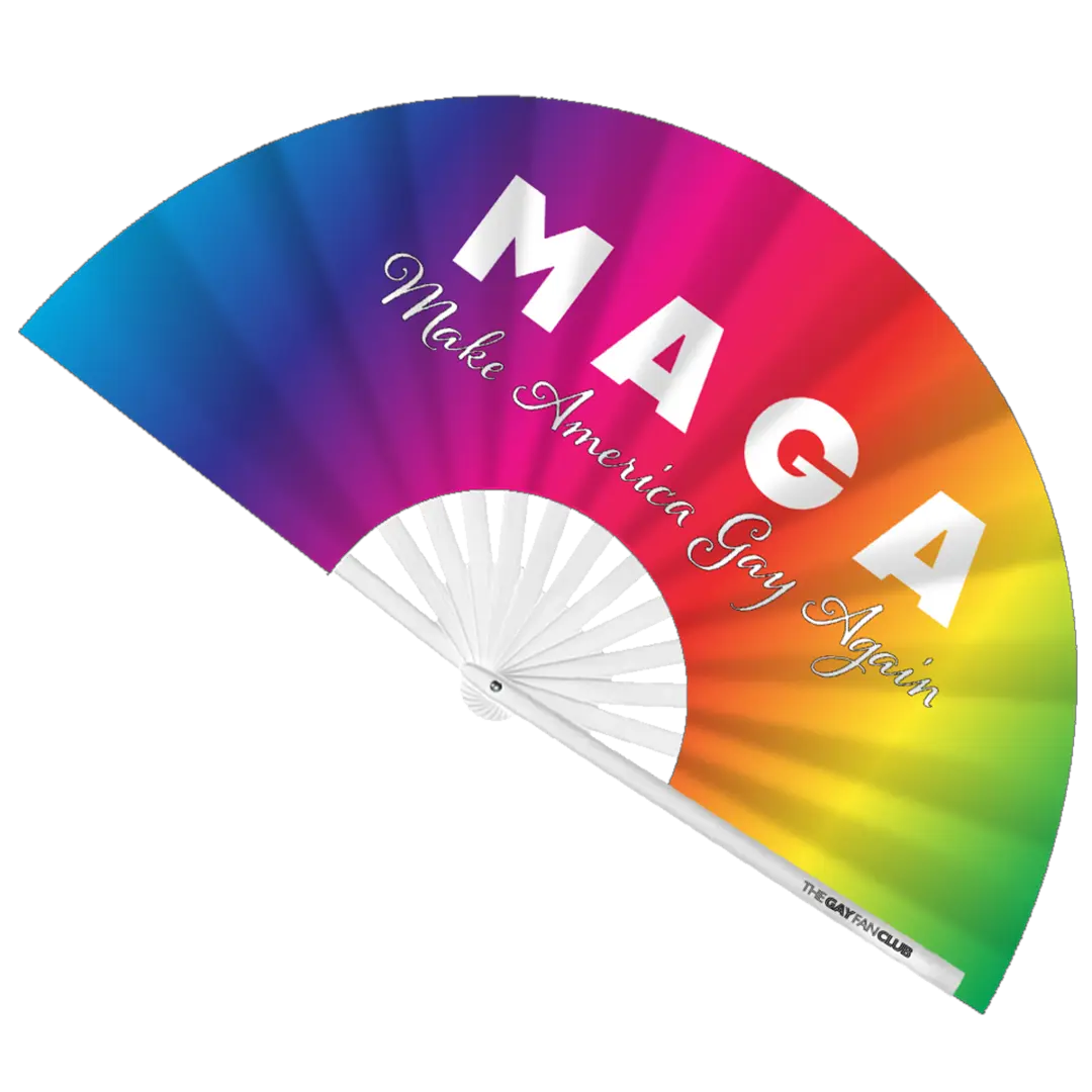 MAGA Rainbow Fan The Gay Fan Club Bamboo Clack Fan