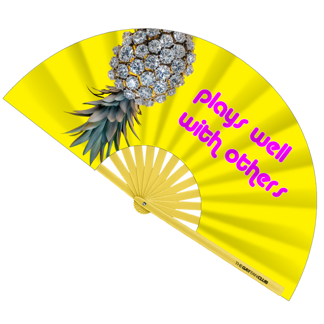 Plays Well With Others Fan |  The Gay Fan Club | Oversized Bamboo Clack Fan