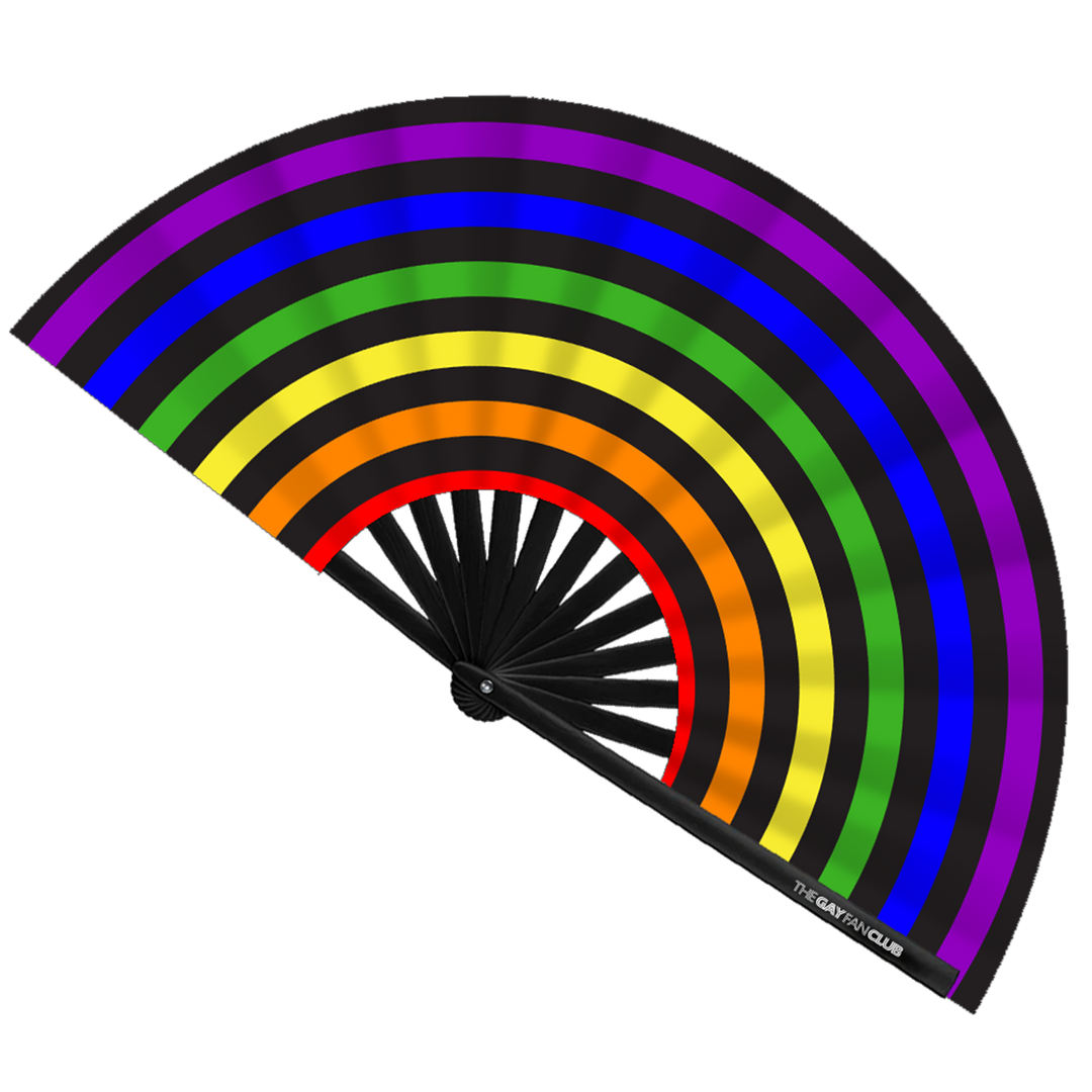 Electric Rainbow Fan (UV)| The Gay Fan Club | Oversized Bamboo Clack Fan