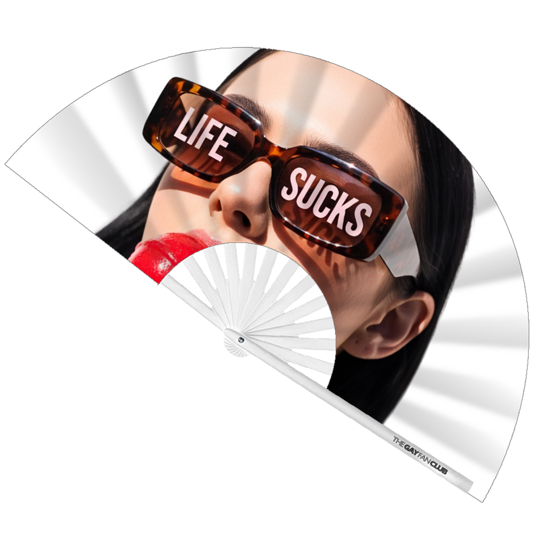 Life Sucks Fan (UV)| The Gay Fan Club | Oversized Bamboo Clack Fan