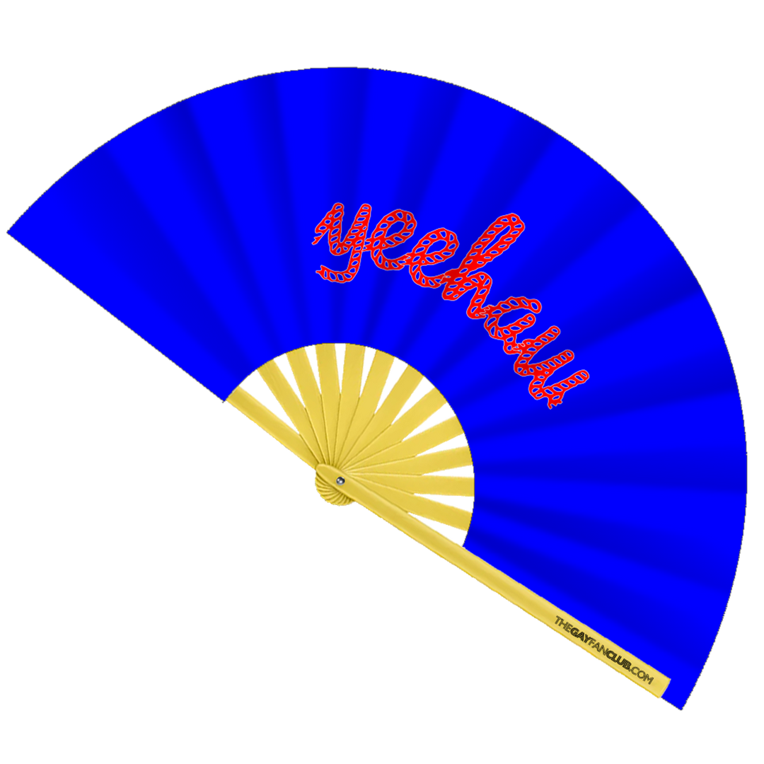 Low Stock "Yeehaw" Texas-Themed Blue Bamboo Clack Fan for Rodeos, Raves, and Southern Pride