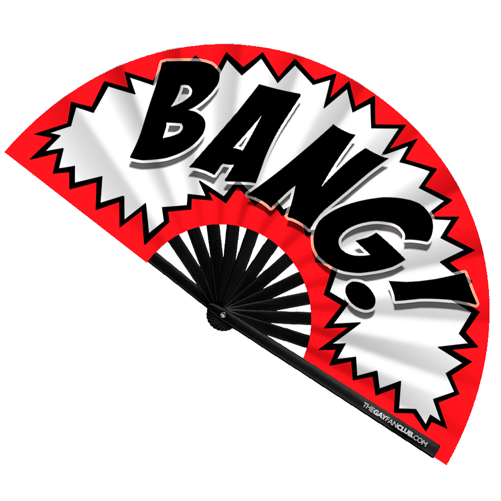 Oversized Red, Black & White "BANG!" Bamboo Clack Fan
