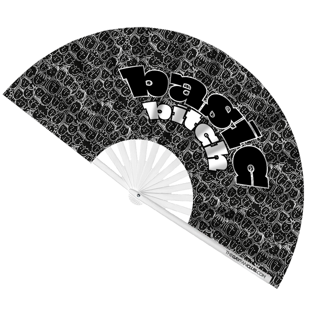 Oversized Black and White "Basic Bitch" Bamboo Clack Fan | Funny Drag Brunch Accessory