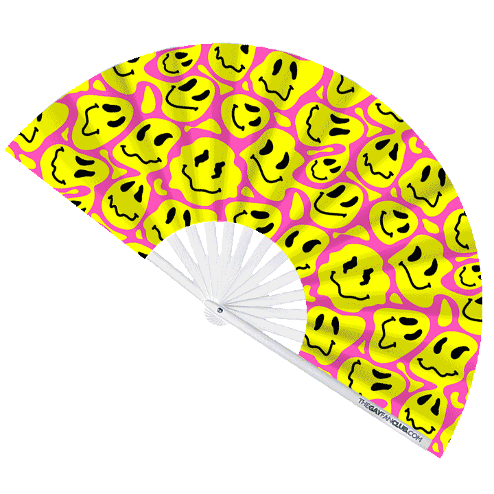 "FEELS" UV-Reactive Smiley Face Oversized Clack Fan (Neon Pink)
