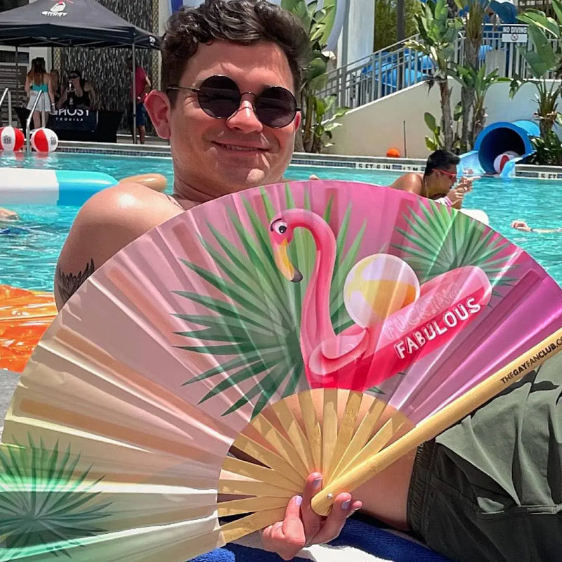 F**king Fabulous Fan (UV) - pool party vibes hand fan - The Gay Fan Club® 