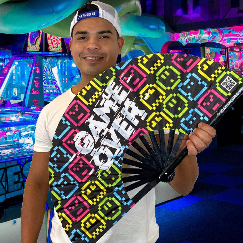 Game Over Hand Fan - UV reactive hand fan for gamers - The Gay fan Club