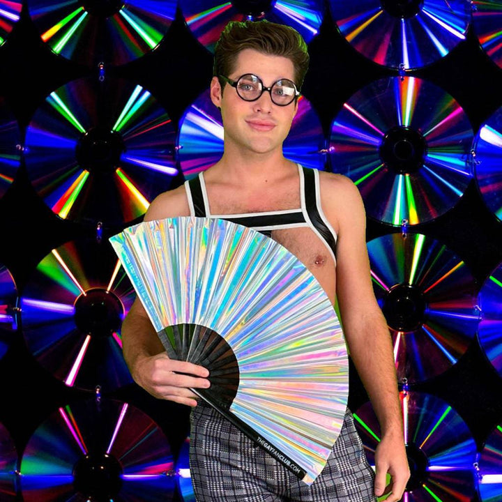 Disco Ball Rave Fan | Holographic Hand Fan for Music Festivals | The Gay Fan Club