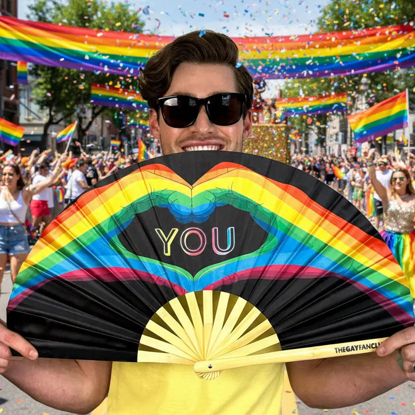 Love You Fan | Black & Rainbow Bamboo Clack Fan – The Gay Fan Club