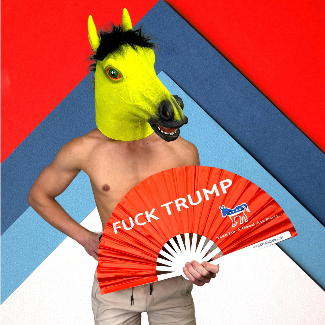 Fuck Trump Fan - The Gay Fan Club® Fuck Trump Fan - Donald Trump bamboo Folding Fan for Raves - The Gay Fan Club 