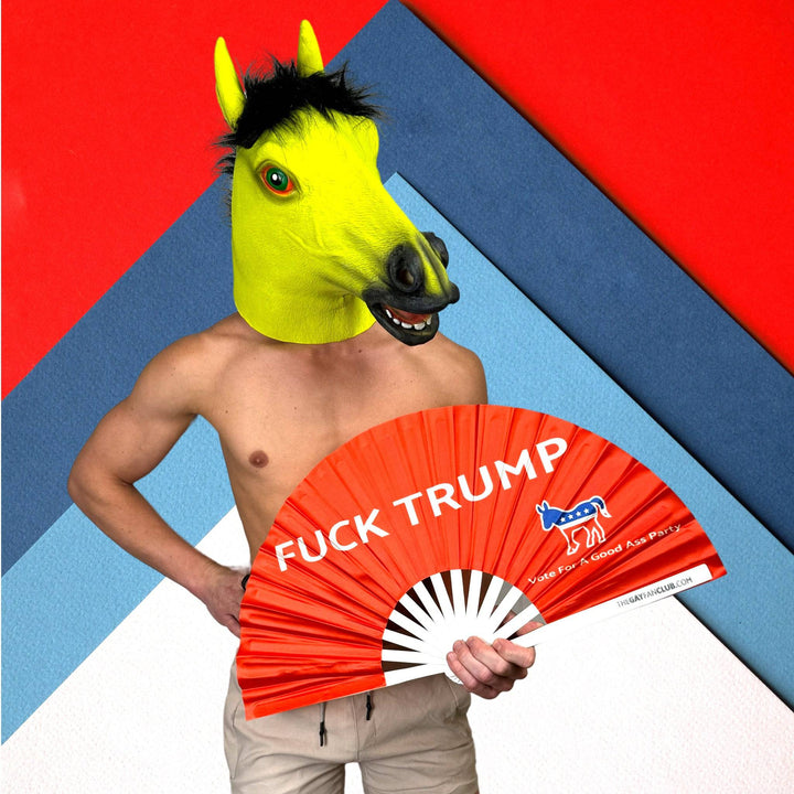 Fuck Trump Fan - The Gay Fan Club® Fuck Trump Fan - Donald Trump bamboo Folding Fan for Raves - The Gay Fan Club 