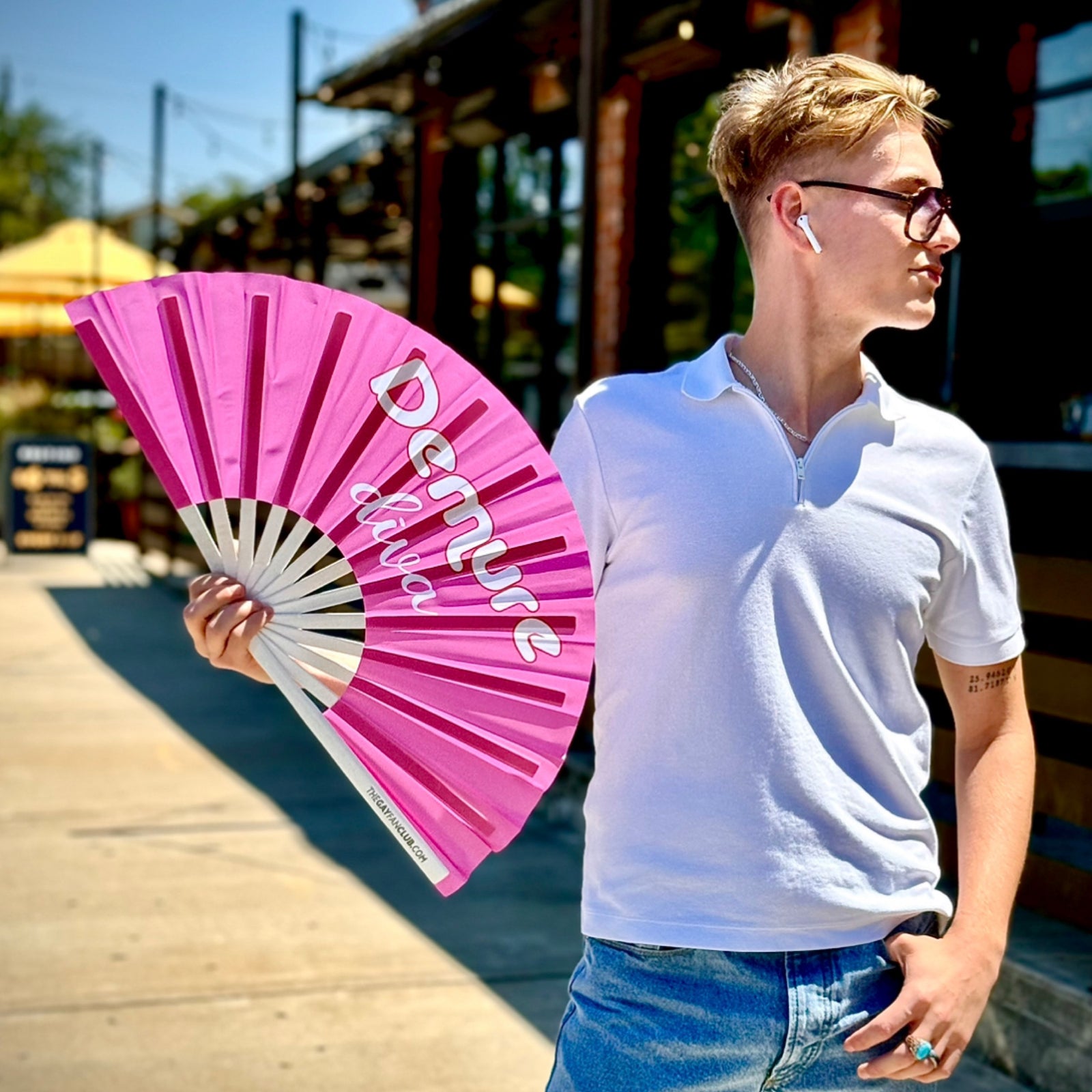 Demure Diva Hand Fan - Drag Folding Fan at The Gay Fan Club® 