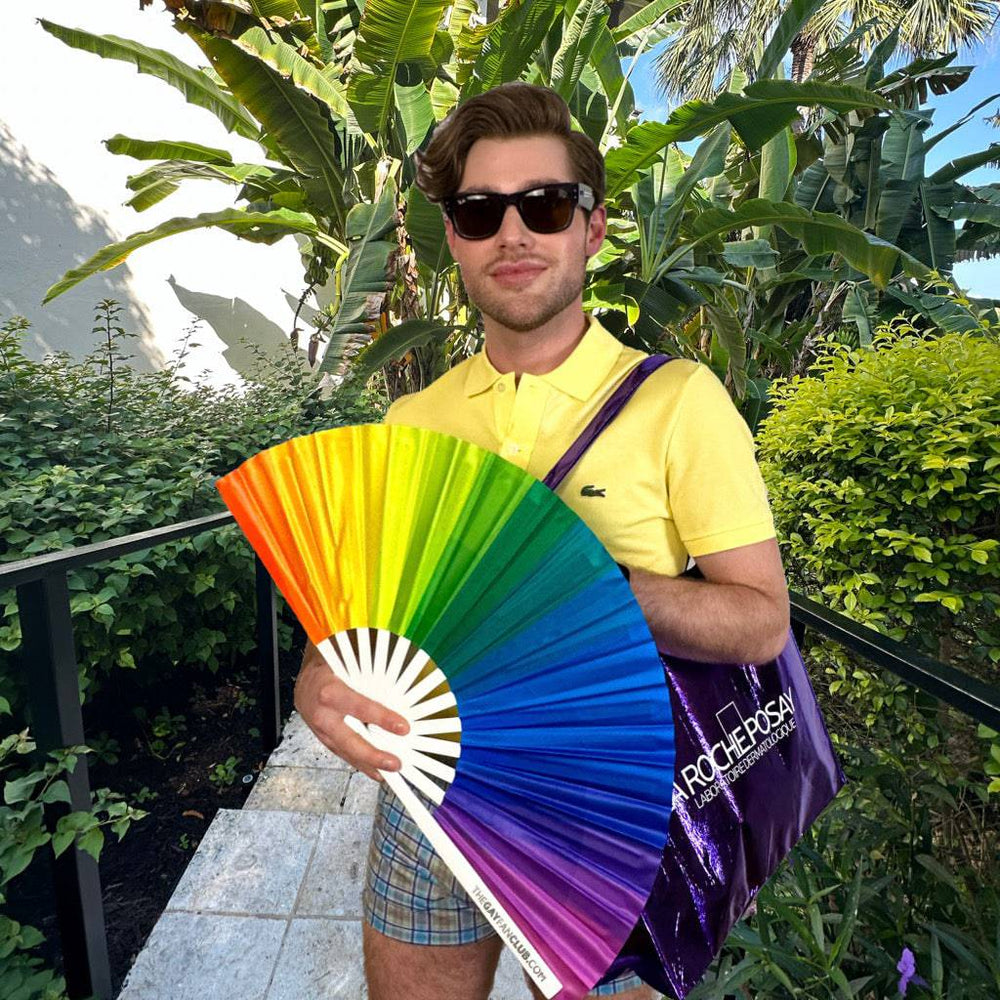 Oversized Classic Rainbow Flag Bamboo Clack Fan for Pride Parades and Festivals