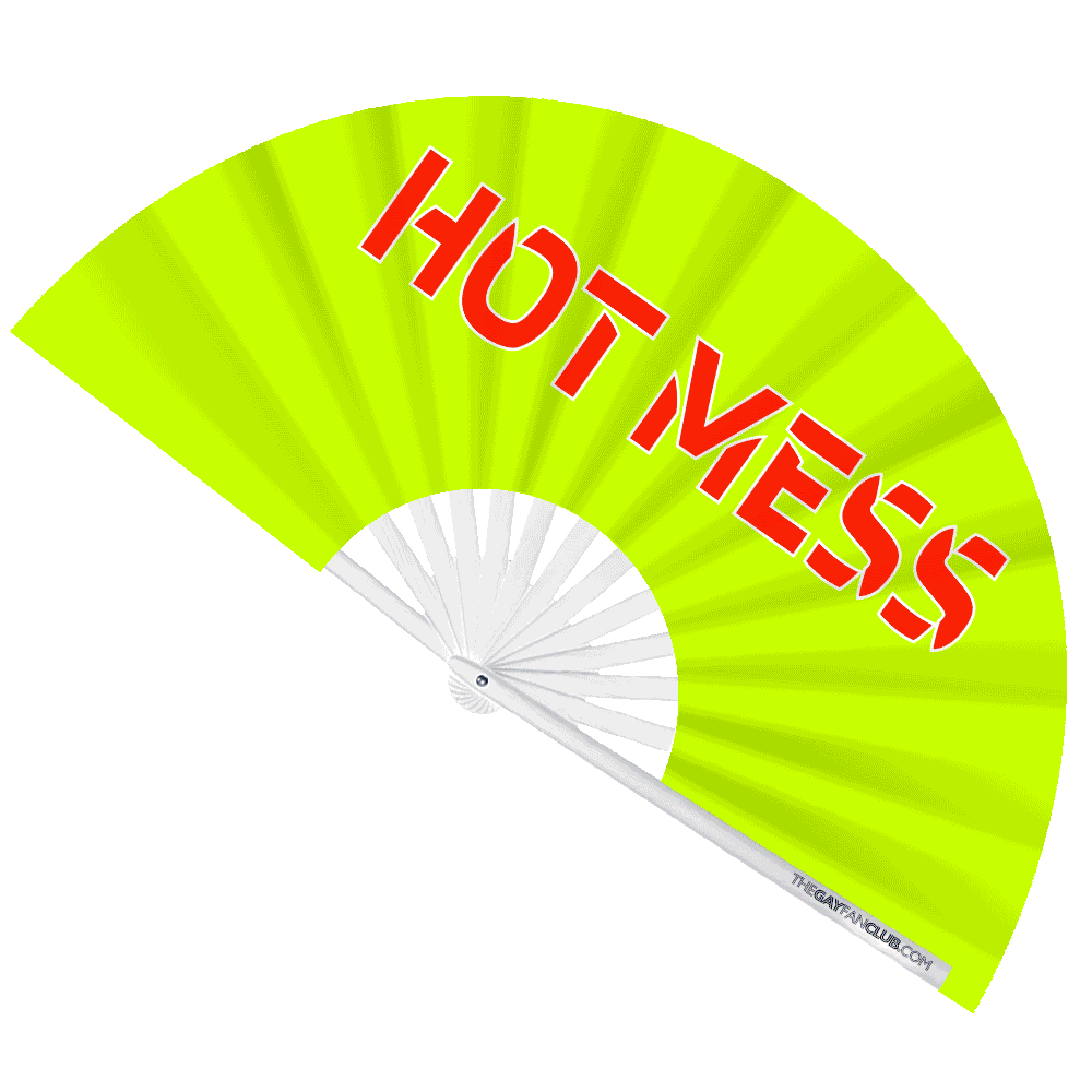Hot Mess Fan - Neon Yellow Rave & Drag Hand Fan - The Gay Fan Club® 