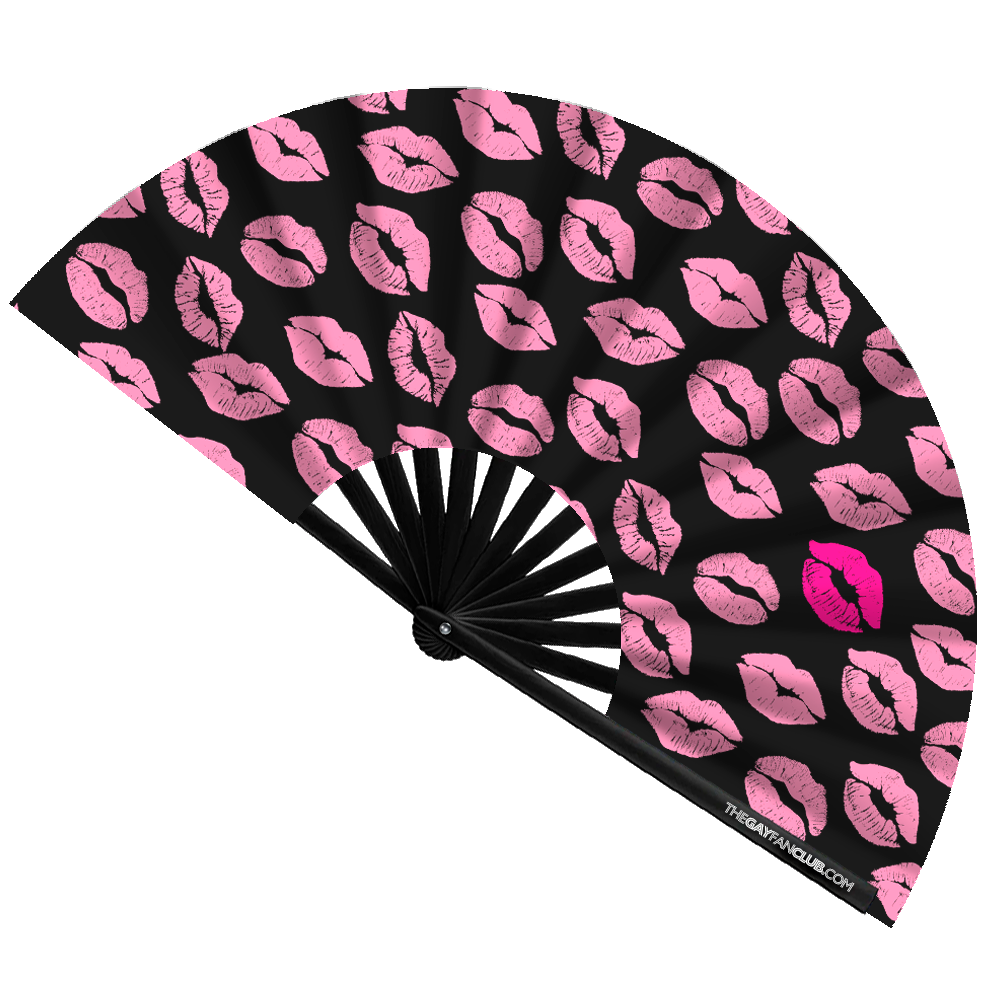 Oversized Pink Lips 'Kiss Me' Bamboo Clack Fan for Drag