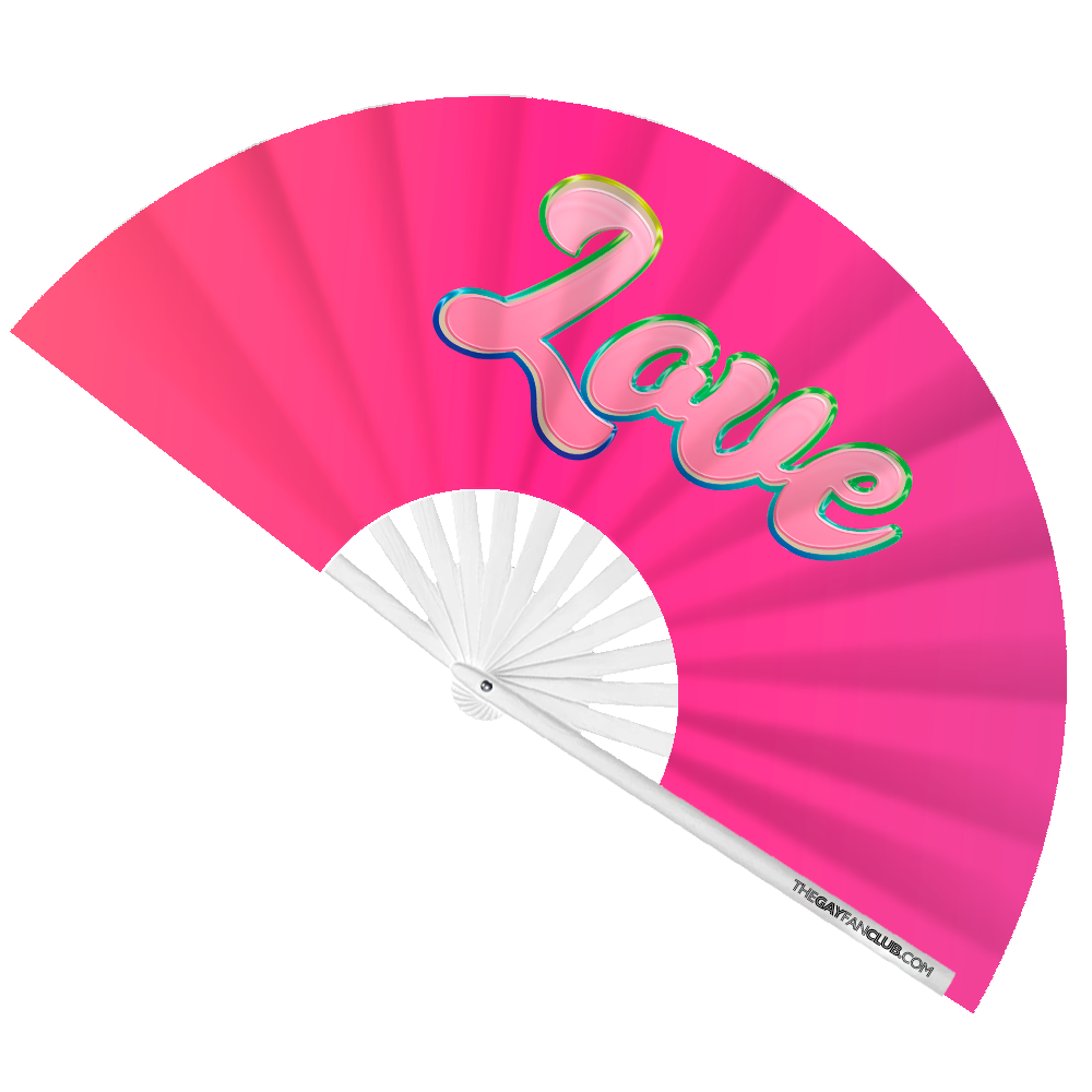 Oversized Pink 'Love' UV-Reactive Bamboo Clack Fan for Pride Festivals