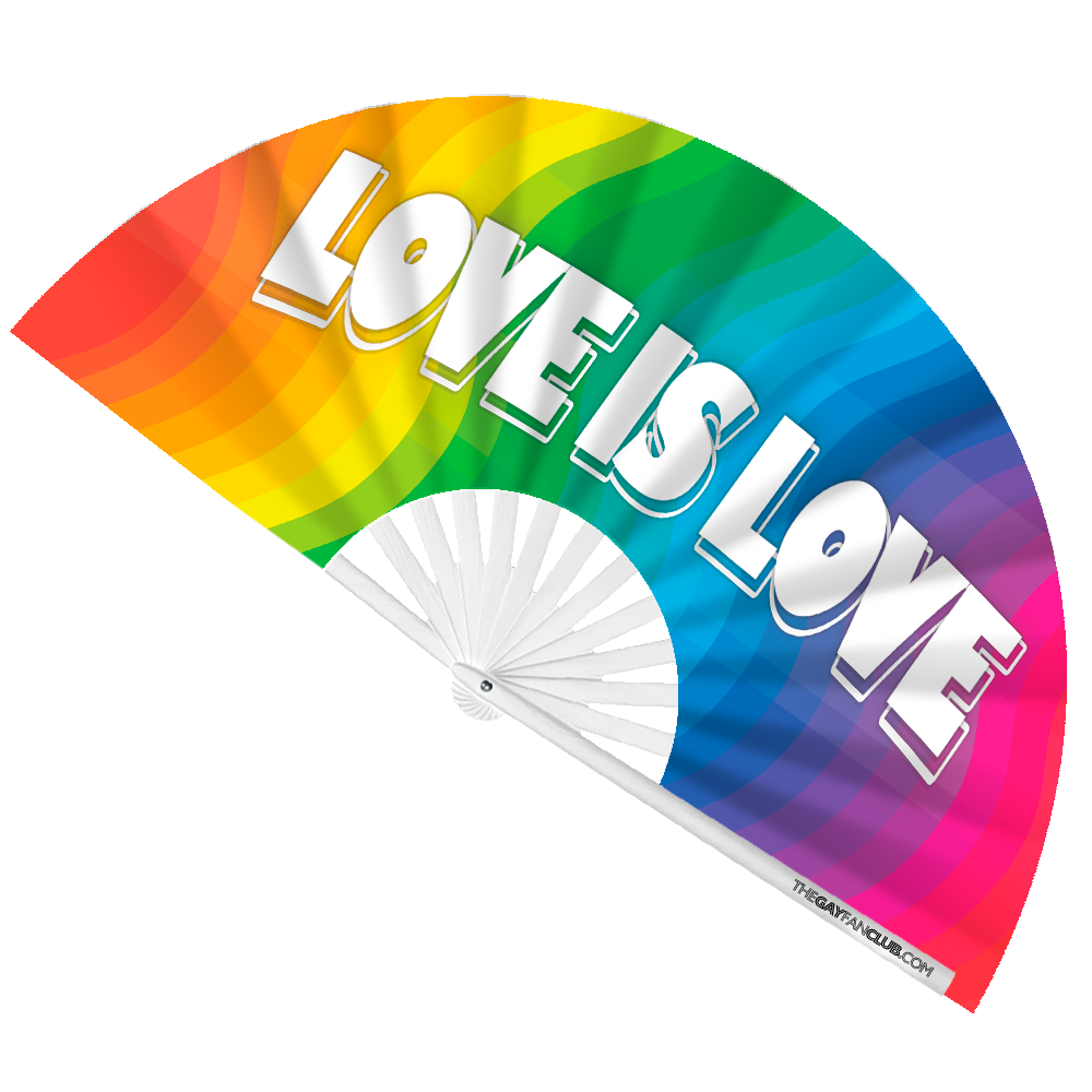 Oversized 'Love Is Love' Rainbow Flag Bamboo Clack Fan for Pride Parades