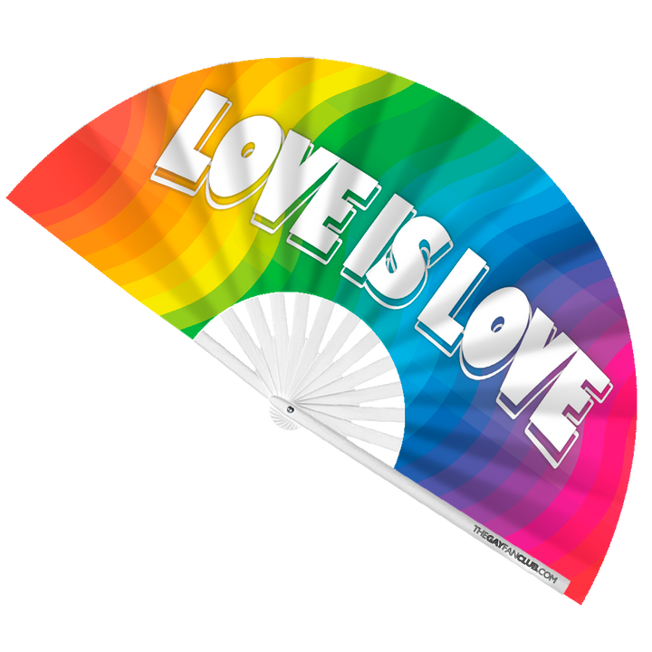 Oversized 'Love Is Love' Rainbow Flag Bamboo Clack Fan for Pride Parades