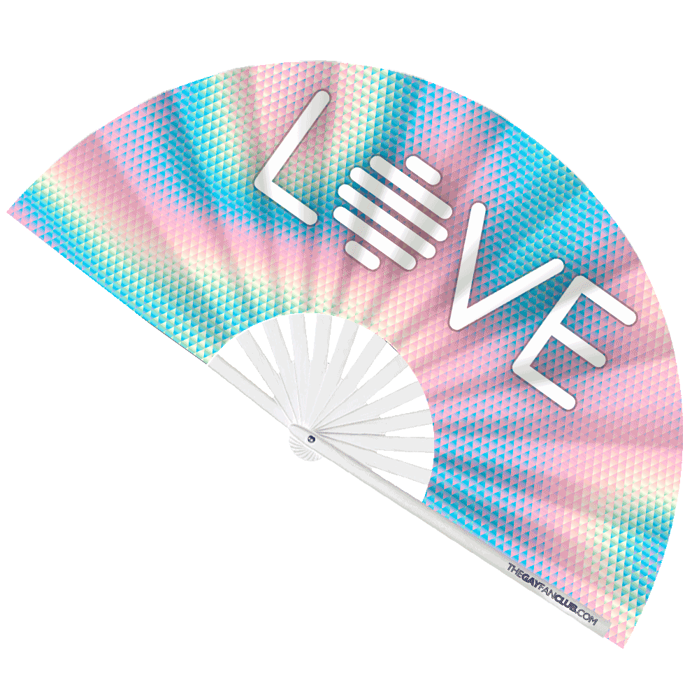 Oversized UV-Reactive "One Love" Bamboo Clack Fan for Pride Parades and Festival Dancing