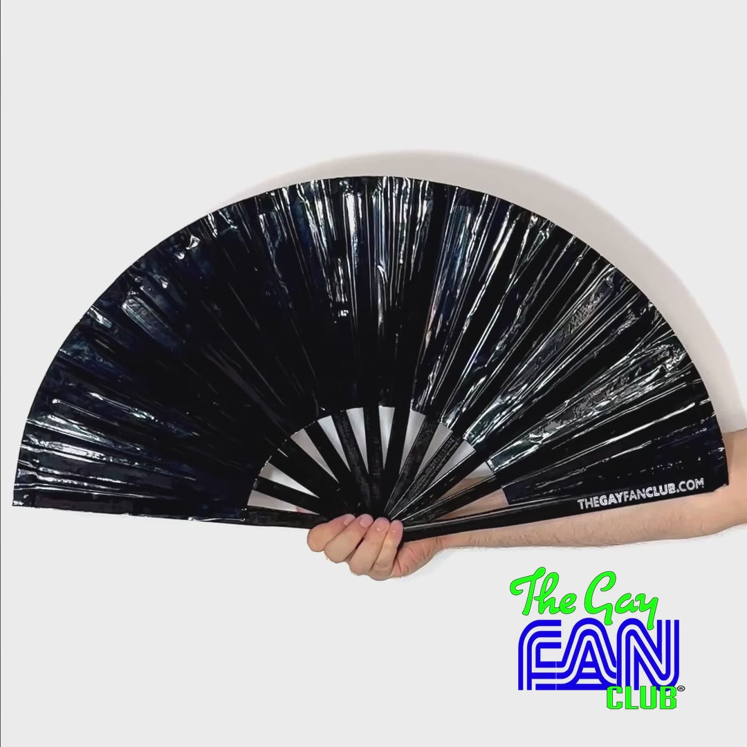 Onyx Mirror Fan | Black and mirrored dual sided fan at The Gay Fan Club