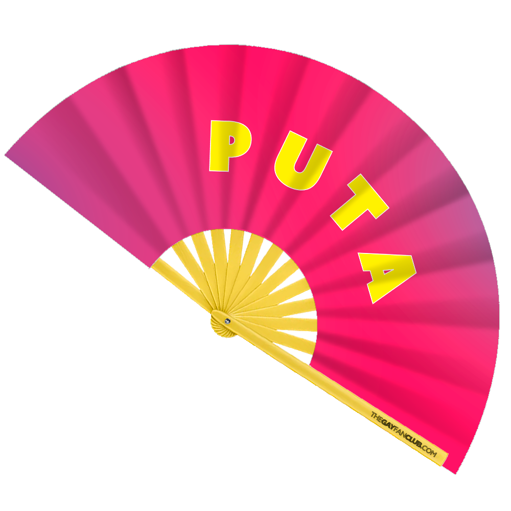 Oversized Bamboo Red & Yellow "Puta" Clack Fan for Drag Queens and LatinX Festivals